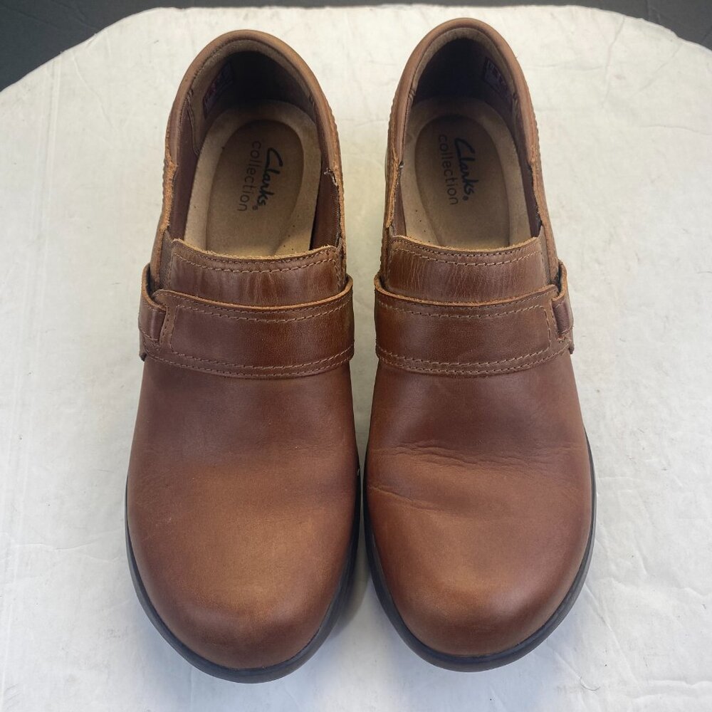 Clarks Bendables Womens 10 M Brown Leather Wedge Heel Slip On Loafers 15260 - Picture 9 of 9